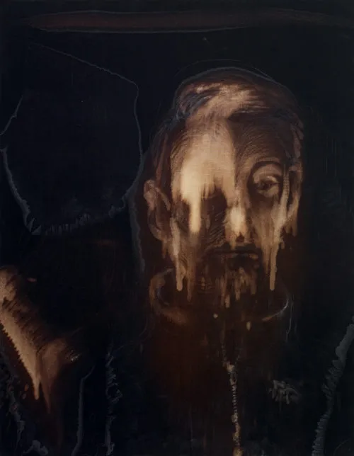 Retrato fantasmagórico de una figura, posiblemente la hija de Miquel Barceló, Marcella, utilizando lejía y carboncillo.