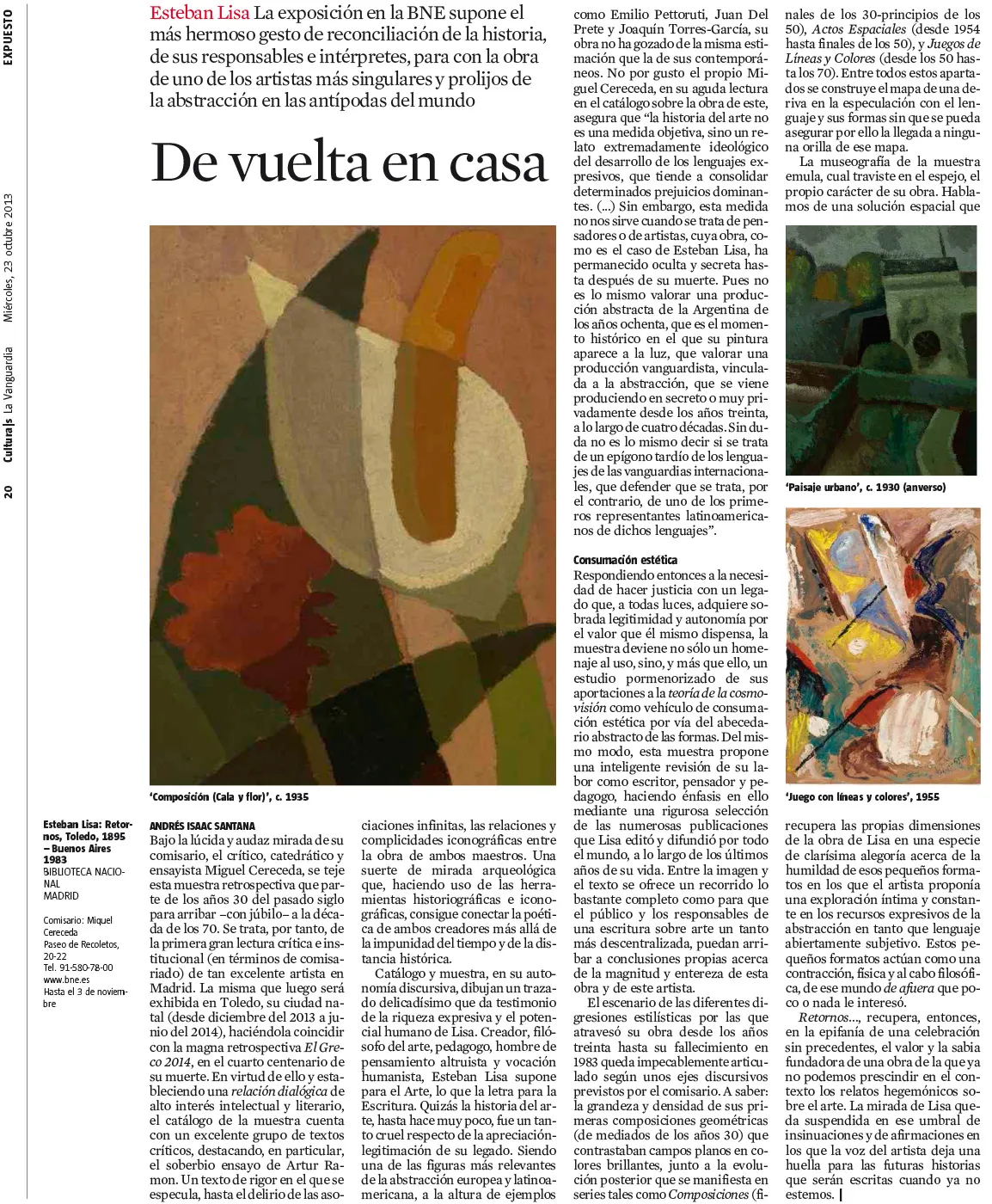 Portada del suplement 'Culturas' de La Vanguardia amb el títol 'De vuelta en casa' destacant la crítica literària.