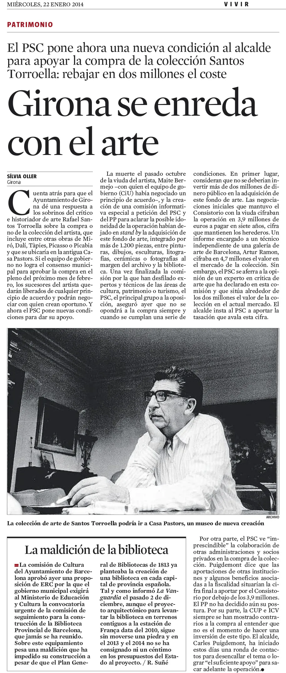 Portada de La Vanguardia del 14 de enero de 2022 con un artículo sobre la relación de Girona con el arte. La foto muestra un collage artístico.