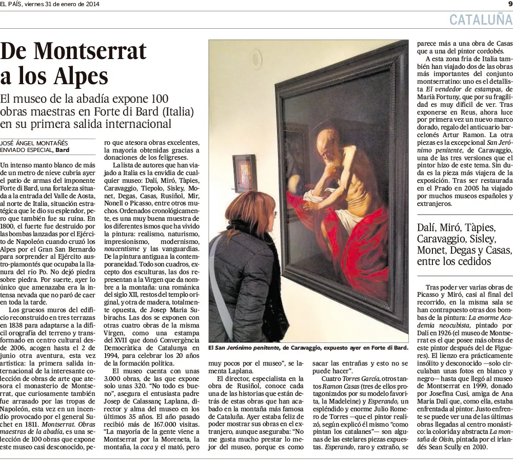 Portada del diari El País destacant la importància de Montserrat en l'esquí als Alps, amb imatge de muntanya.