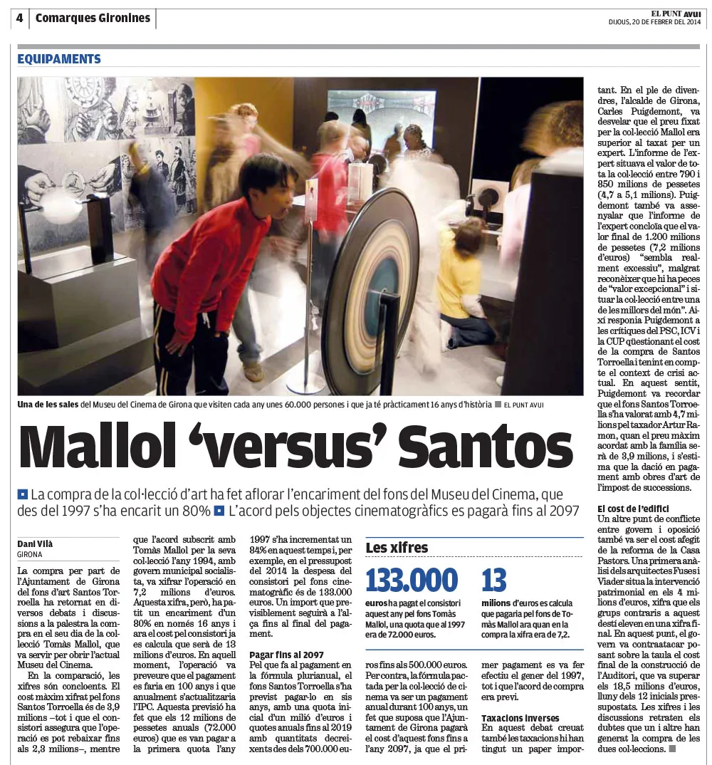 Caricatura d'en Mallol i en Santos, dos personatges rellevants, debatent enfrontats, amb expressions intenses i elements de còmic que realcen la seva interacció.